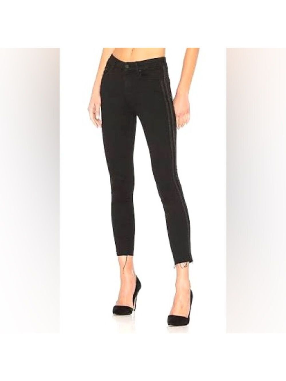 Mother High Waist Looker Ankle Frey Black Skinny Jeans in Guilty Party Racer 30